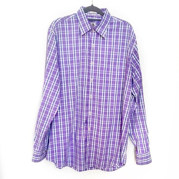 PETER MILLAR VIOLET PURPLE PLAID LIGHTWEIGHT BUTTON DOWN SHIRT SIZE LARGE - Picture 3 of 6